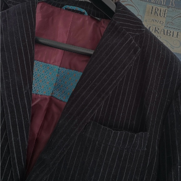 Guess Black Pinstripe Blazer with Red Lining - Picture 2 of 4